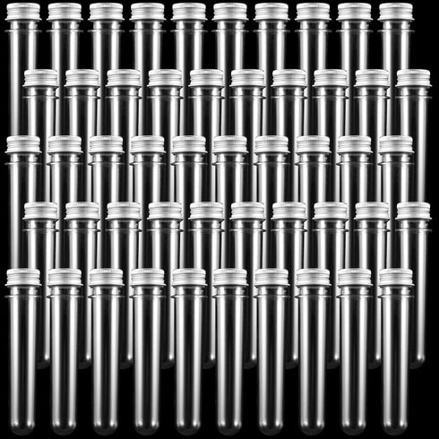 50 PCS Clear Test Tubes 140 x 25mm with Screw Caps, 40ml Plastic Test Tube with Aluminum Covers for Party Favors