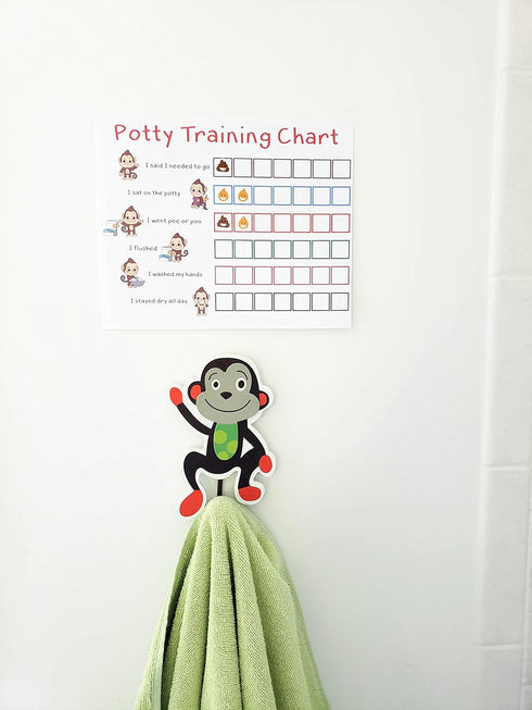 50 Potty Training Sticker Chart Reward- Monkey Design for Toddler Girls and Boys, Toilet Seat Motivational Weekly