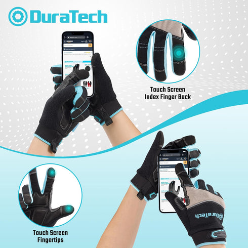 DURATECH Safety Work Gloves, Utility Mechanic Gloves, Touch Screen, Large (1 Pair) for Construction and Home Improvement