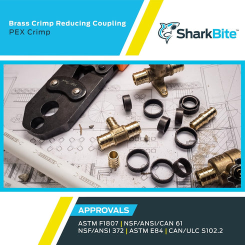 SharkBite 1-1/2 x 1 Inch Brass Crimp Reducing Coupling for PEX Pipe