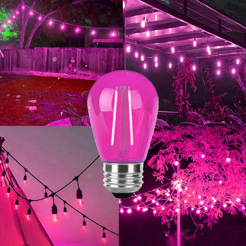 S14 Pink LED Bulb Replacement, 2W Shatterproof E26 Base, Waterproof Vintage Bulb for Christmas Party, 15 Pack