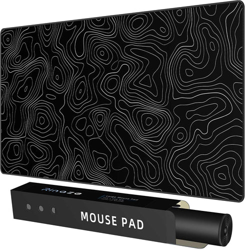 Rinaze Extra Large Gaming Mouse Pad with Black Topographic, XXL Mousepad, Big Mouse