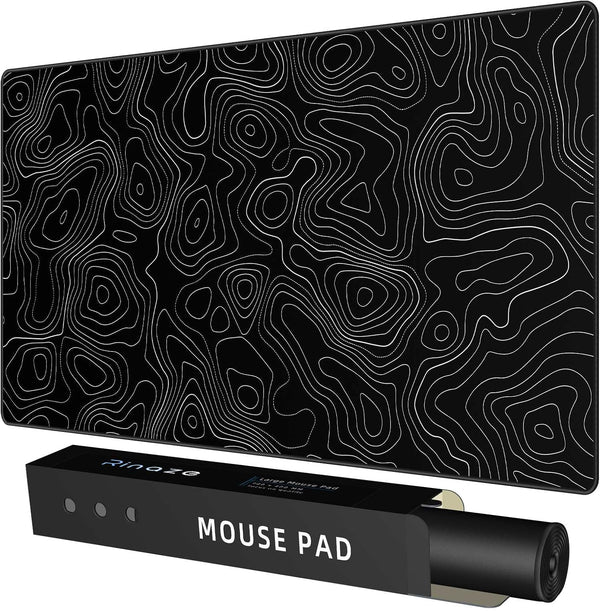 Rinaze Extra Large Gaming Mouse Pad with Black Topographic, XXL Mousepad, Big Mouse