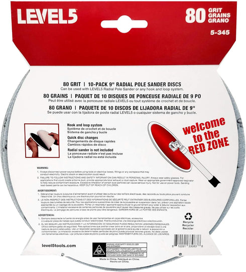 LEVEL5 80 Grit 9" Radial Drywall Radial Sander Disc - 10 Pack | 5-345