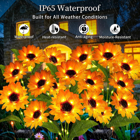 4 Pack 18 3.4 Inch Solar Garden Lights Outdoor, Solar Sunflower Lights with Head Flowers, Waterproof Flowers Light Fall