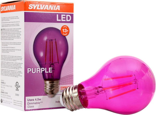 SYLVANIA LED Purple Glass Filament A19 Light Bulb Dimmable Efficient 4.5W E26 Medium Base, 1 Pack