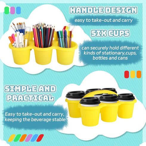 plaCredgai 6 Pack 6 (12 9 3.5 Inch) Classroom Caddy Organizer with Handle, Plastic Art Caddy, Drink Cup Caddies Holder