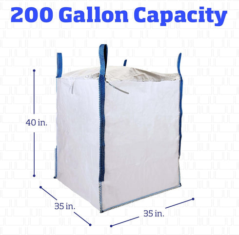 200-Gallon 2200 lbs, DURASACK Heavy Duty Builder's Bulk Bags White Woven Polypropylene Contractor Trash Bags for Demo