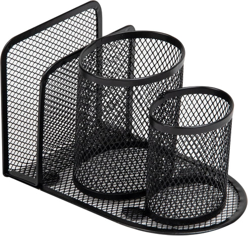 Desktop Organizer, Pen Cup, Mail Sorter, Accessory Storage for Workspace, Office, Metal Mesh, Black