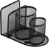Desktop Organizer, Pen Cup, Mail Sorter, Accessory Storage for Workspace, Office, Metal Mesh, Black