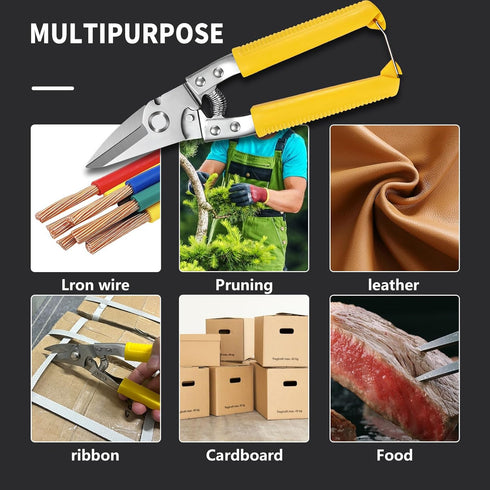 Heavy Duty Scissors, Cardboard Scissors, with Finely Serrated High Carbon Stainless Steel Blades- easy Cuts Electrical Cable Notch, Gardening Pruning, Leather, Solid Copper Wire, Insulated Cable, etc by QUIUMES