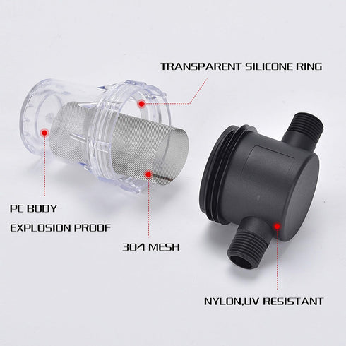 Water Filter 3/4'' Female Twist-On Pipe Strainer - Nylon PA66 Cover, PC Bowl, 304 Stainless Screen (40 and 80 Mesh)