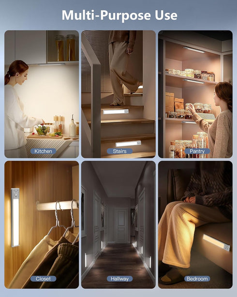 OTWKAY 10.5inch Closet 3 2 Pack Dimmable Counter Under Cabinet Lighting, Rechargeable Light with Color Temps, Motion