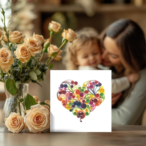 Quilling Card 3D Color Unique Handmade Art - Design Greeting Card for Christmas Birthday Anniversary (Rose Heart)