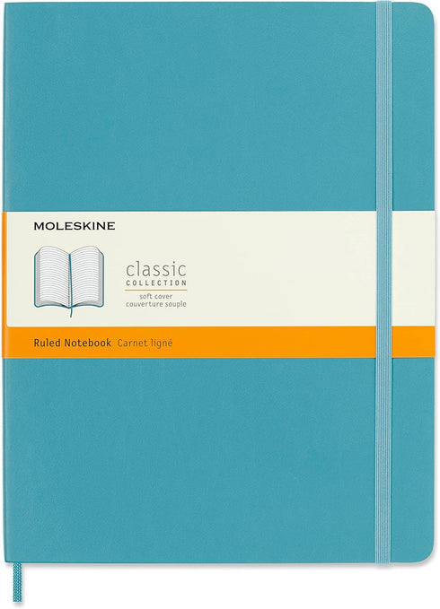 Moleskine Classic Notebook - Soft Cover, XL (7.5" x 9.5"), Ruled/Lined, 192 Pages in Reef Blue