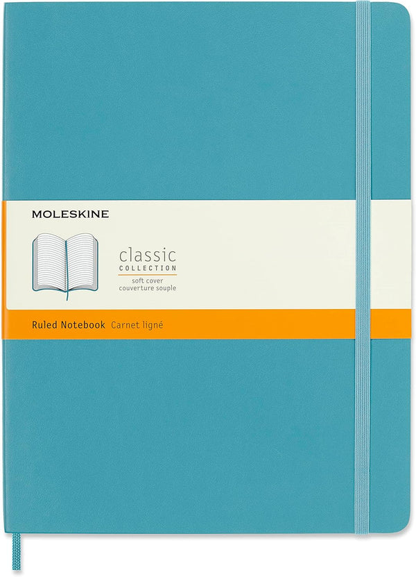 Moleskine Classic Notebook - Soft Cover, XL (7.5" x 9.5"), Ruled/Lined, 192 Pages in Reef Blue