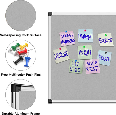 XBoard Grey Fabric Bulletin Board 36 x 24 inch, Wall Mounted Fabric Message Notice Board with Silver Aluminum Frame.