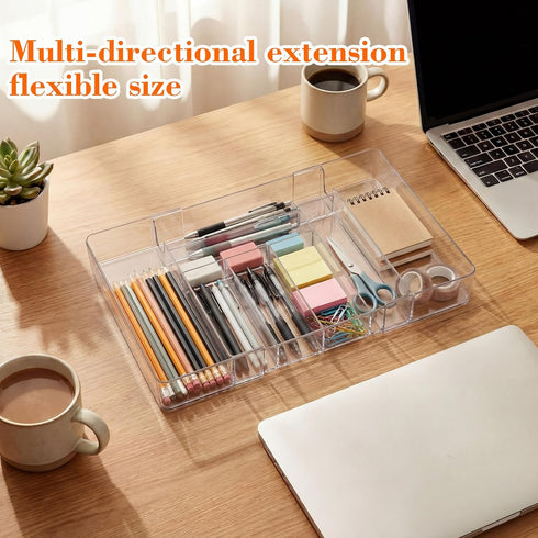 Briwooody 2 (Clear,8 Pcs Large Expandable Acrylic Drawer Organizers, Grid Adjustable Drawer, Dividers Organizer
