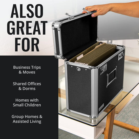 Vaultz File Organizer Storage Box, 14 x 7 x 12.19 Inch, Portable Locking Storage Totes with Dual Combination Locks