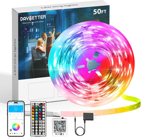 DAYBETTER Led Strip Lights 50 ft, Music Sync RGB Led Light Strips