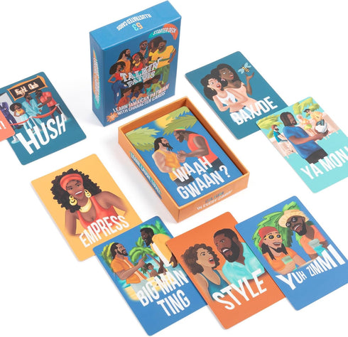 Talkin Patois Language Learning Cards | 53 Jamaican Phrases Explained | Illustrated by Local Artists | Includes E-Learning Access