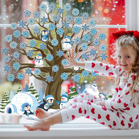 Glenmal 85 Pcs Winter Classroom Bulletin Board Decorations, Snowflake Snowman Cutouts with Glue Points for Christmas