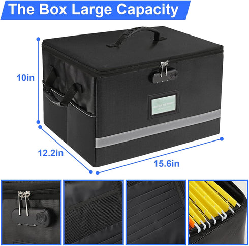 File Organizer, Fireproof Document Box with Lids and Lock, Portable Folder Organizer with Handle