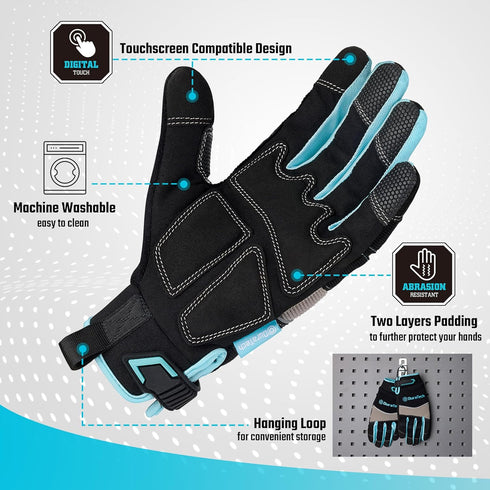DURATECH Safety Work Gloves, Utility Mechanic Gloves, Touch Screen, Large (1 Pair) for Construction and Home Improvement