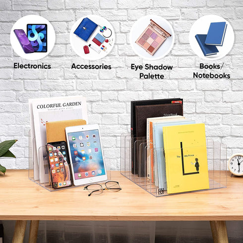 Desk Organizer, Acrylic File Sorter, 4 Section Clear Desktop Holder for Office Mail, Letters, Electronics, Makeup