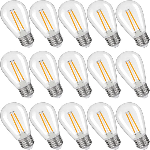 S14 Replacement LED Light Bulbs, 2W Shatterproof & Waterproof, E26 Base, Warm White 2200K, 15 Pack