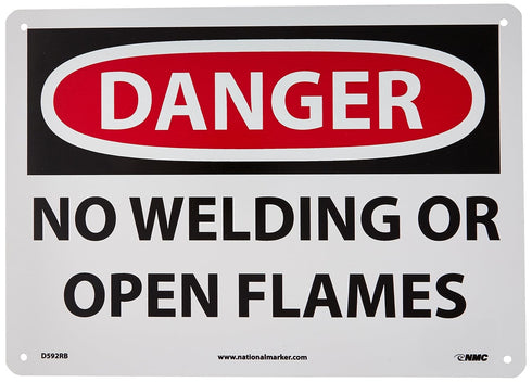 NMC D592RB OSHA Sign, "DANGER - NO WELDING OR OPEN FLAMES", 14" x 10", Rigid Plastic
