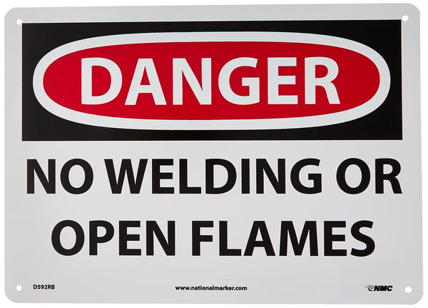 NMC D592RB OSHA Sign, "DANGER - NO WELDING OR OPEN FLAMES", 14" x 10", Rigid Plastic