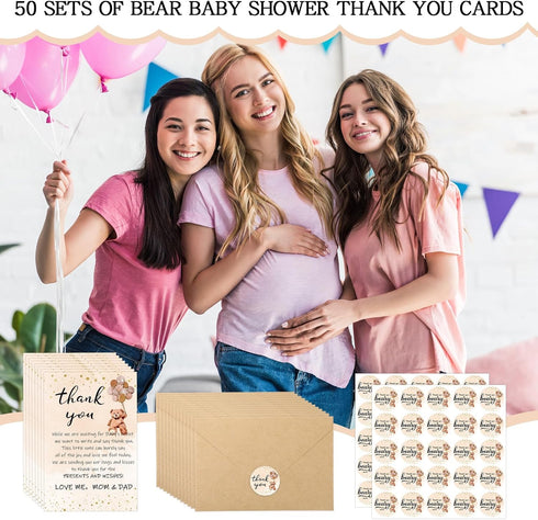 50 Sets 4 6 Inch 50 Kisston Bear Baby Shower Thank You Cards x Bear Greeting Cards with Envelopes and Stickers Gift