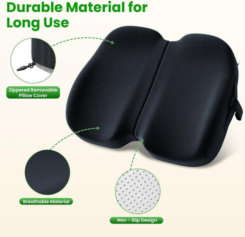 Tailbone A-Pce Foldable Travel Seat Cushion-with Built-in HandlesMemory Foam Cushions for Relief of Lower Back