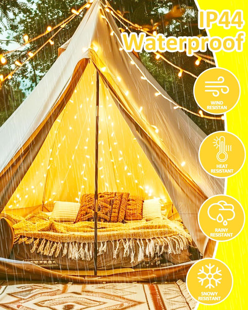 2 Pack 66FT 200 8 String Lights Battery Operated with Timer, LED Waterproof Battery Twinkle Lights, Modes Fairy Light