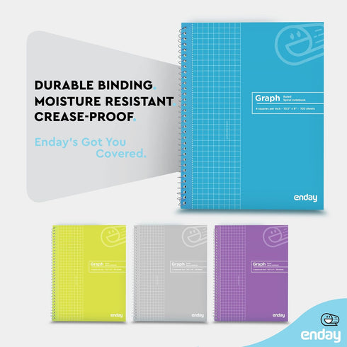 Emraw Graph Paper Notebooks, Spiral Quad Ruled Grid Notebook, 100 Sheets, Assorted Colors, Pack of 4