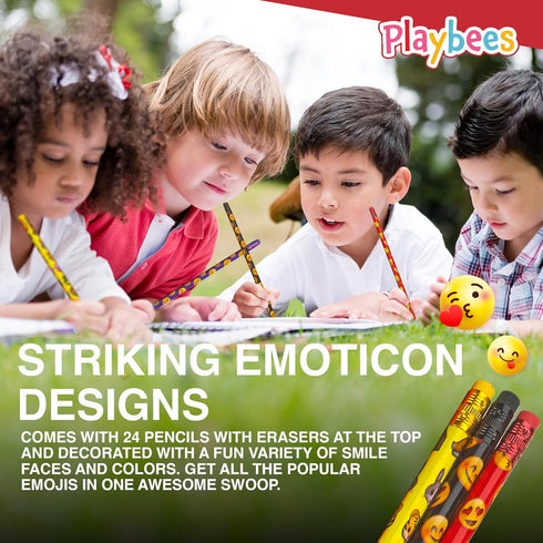 Emoticon Pencils - 72 Pack - Fun & Vibrant Writing Tools with Erasers, Assorted Emote Designs for Parties