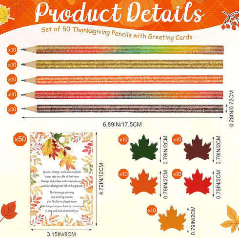 Thanksgiving Gifts Fall Pencils Including Presharpened Cute Fall Themed Pencils Mini Maple Leaf Erasers Autumn Party Favor Bulk Holiday Card for Coworker Student School Office(50 Set) by Harloon