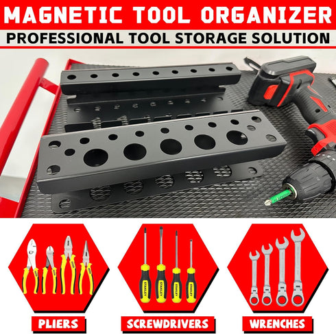 Organizer,Set 2 ULIBERMAGNET Magnetic Screwdriver Holder,Magnetic Wrench Holder,Heavy Duty Black Metal Tool Storage