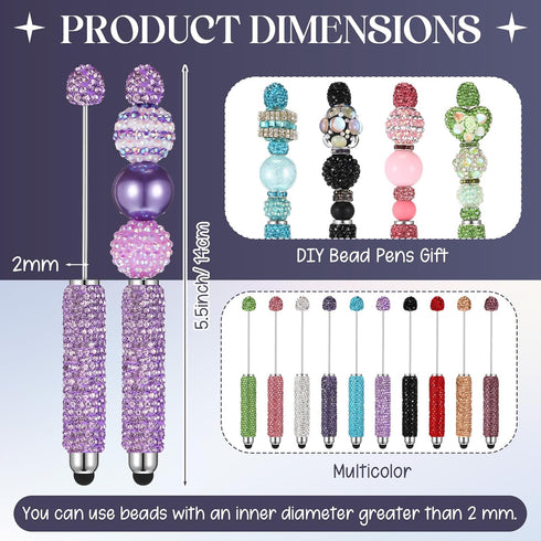 Tondiamo 10 Pcs Glitter Beadable Stylus Pens Diamond Full Rhinestone Bead Bling Stylus Pens for Rubber Touch Screen