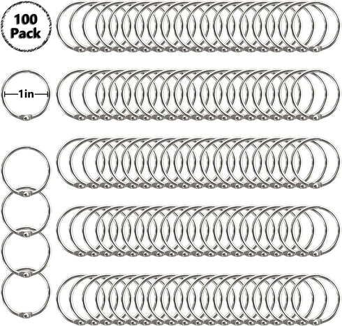 Loose Leaf Binder Rings, 1-Inch (100 Pack), Office Metal Book Rings for School, Nickel Plated Steel