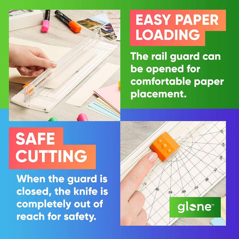 Glone 12 inch Paper Trimmer, A4 Size Cutter with Automatic Security Safeguard for Craft Paper and Photos