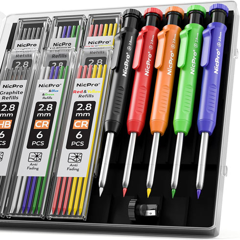 Nicpro 5 Pack Carpenter Pencil with Sharpener, Mechanical Carpenter Pencils with 41