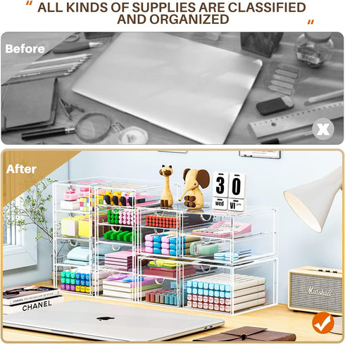 Makeup Organizer with 16 Drawers, 4 Pcs Desktop Office Supplies, Clear Accessories, Dustproof Drawer Storage