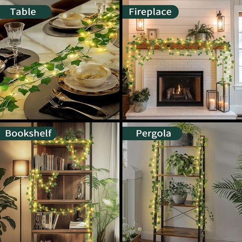 Generic 6.56FT 3 (2 Pack) Battery Powered(Pre-Installed) Leaf String Lights with Auto Timer, Fake Vines with Fairy
