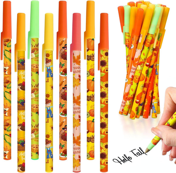 Harloon 48 Pcs Thanksgiving Pens, Bulk Fall Themed Ballpoint Pens, Autumn Maple Leaf Pumpkin Design for Party Favors