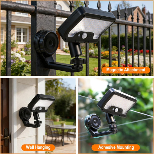 3 360 Magnetic Solar Motion Sensor Outdoor Lights, Installation Methods, Dual Solar/USB Charging, Wide-Angle Rotatable