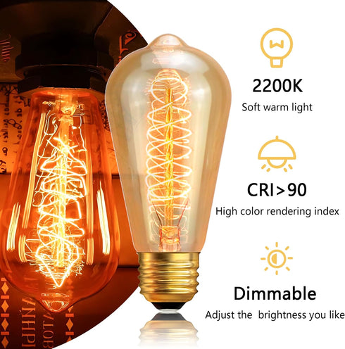 Sevici ST64 Bulbs 110V 40W Bulbs 6 Pack,Amber 240LM,E26 2200K Dimmable Bulb Incandescent Light Edison Vintage Base