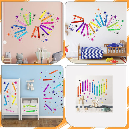 Outus 192 Pieces Crayon Wall Decals Splatter and Multicolor Paint Wall Sticker Crayon Splotches Polka Dot Decors