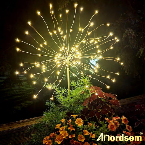 120 Anordsem Solar Garden Lights Outdoor: Bendable Copper Wire with LED Firework Beads - Warm Waterproof DIY Starburst